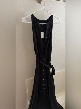 Talbots Sleeveless Black Button-Front Maxi Dress with Waist Tie